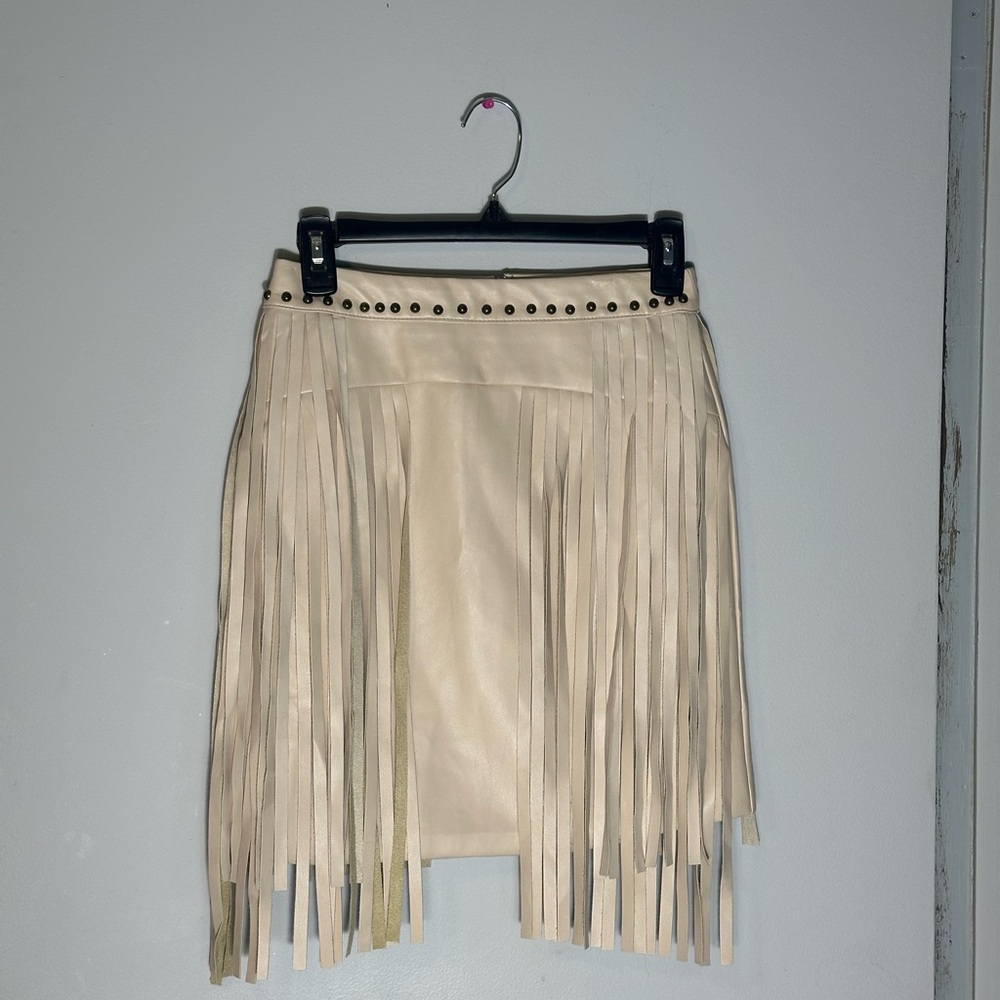 Cream Fringe Skirt- Pleather NWOT